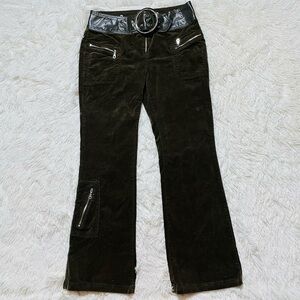 Y2K Wide Belted Light Corduroy Stretch Pants